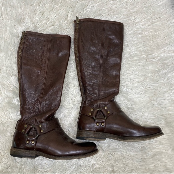 Frye Phillip Harness Tall Cognac Boots Size 6 - Picture 2 of 9